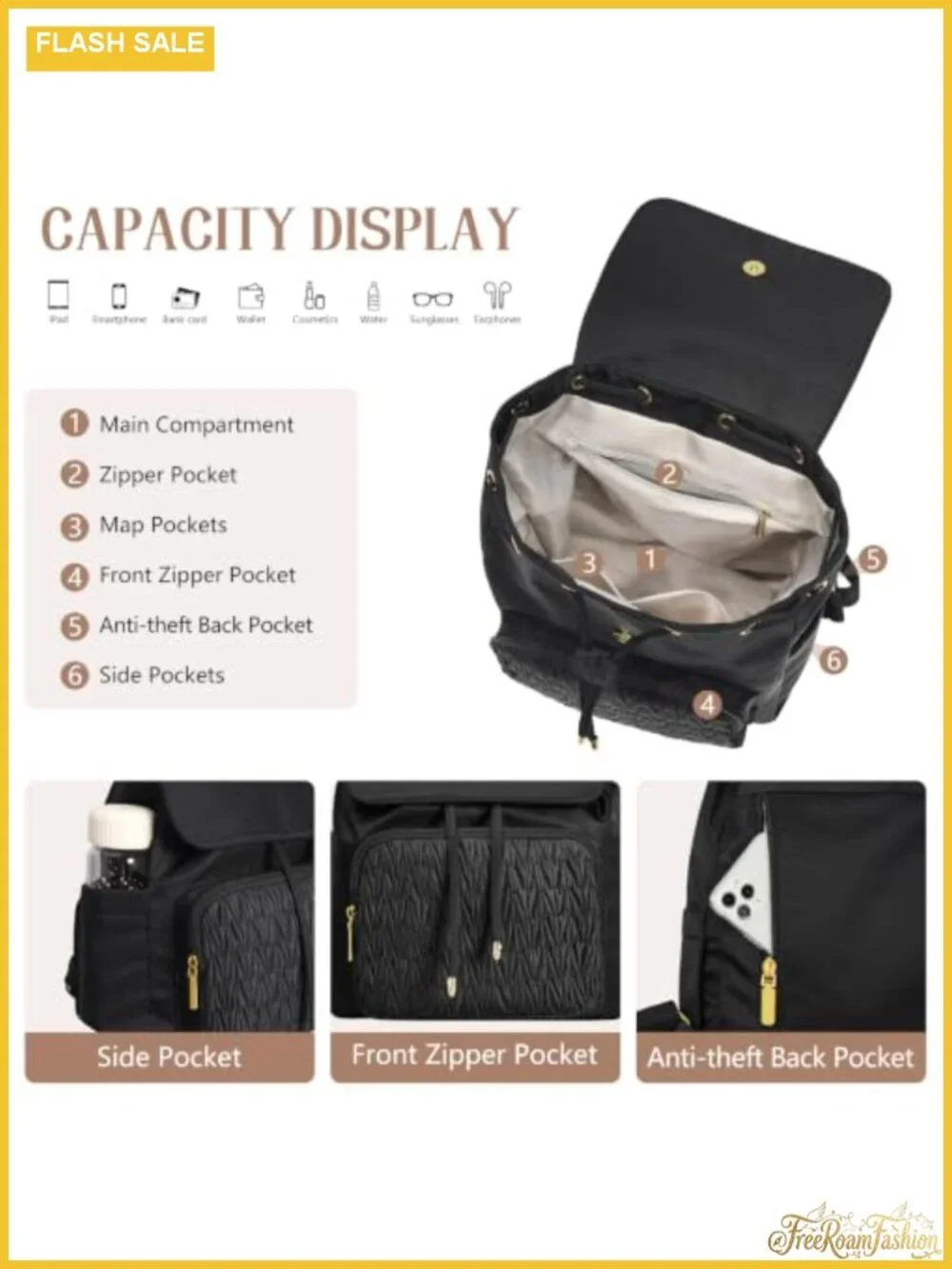 Mini Backpack Purse Women Quilted Waterproof Polyester Anti-theft Travel Daypack